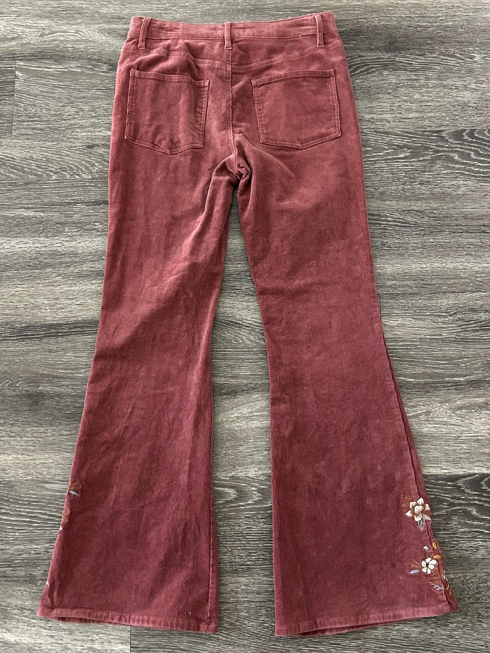 VTG Forever 21 Floral Embroidered Corduroy Flare Bell Bottom Pants Womens L Boho - Picture 4 of 11